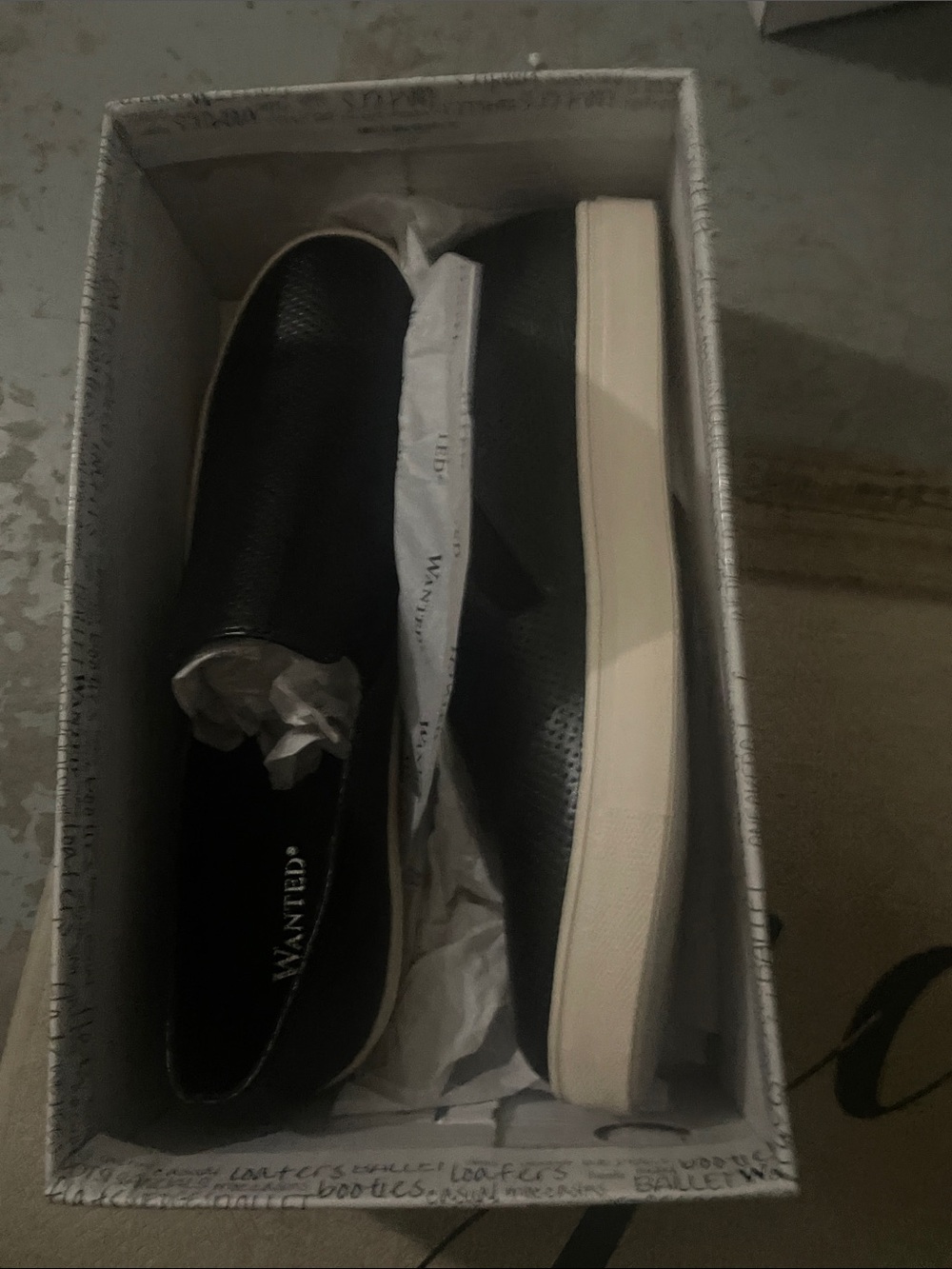Wanted Black Slip-On Loafers with White Sole